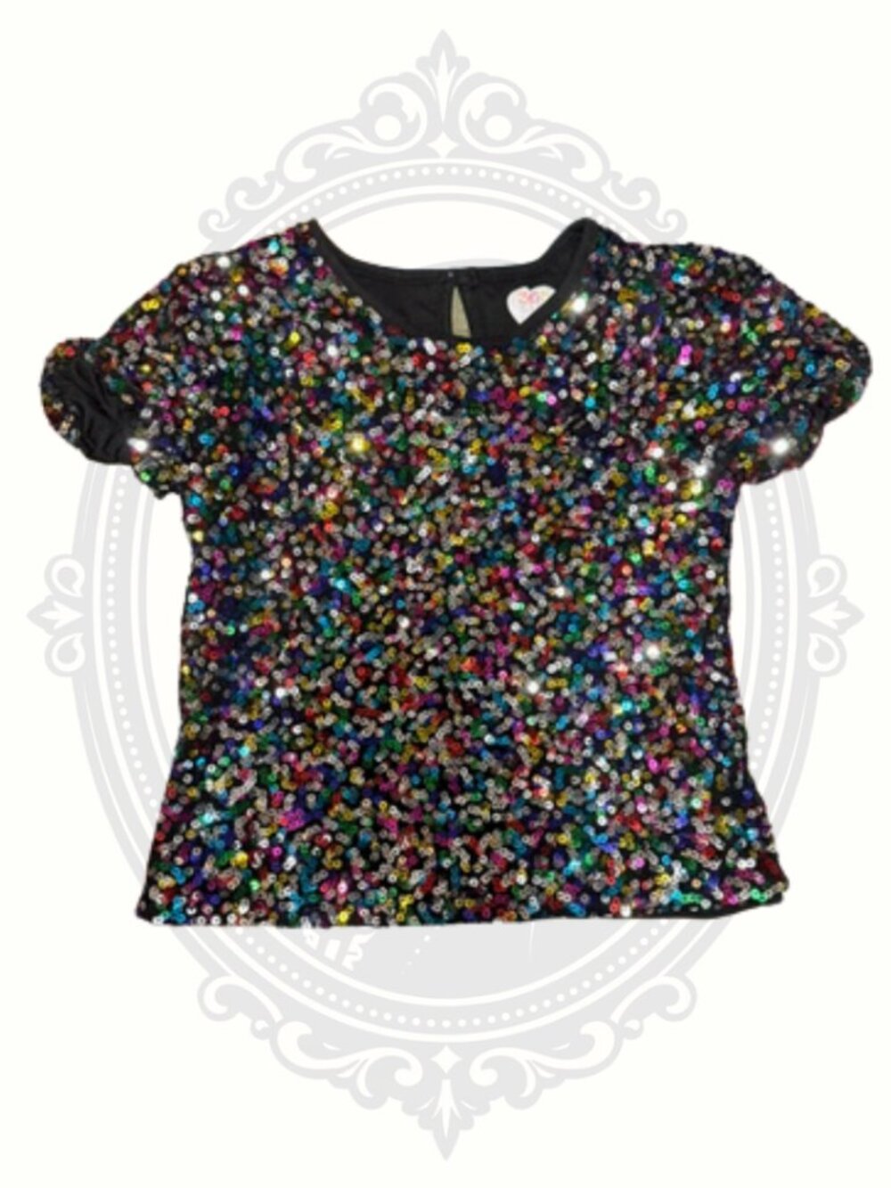 Girls Size 7 Multicolor Sequin Top Sparkle Party Shirt Keyhole Back